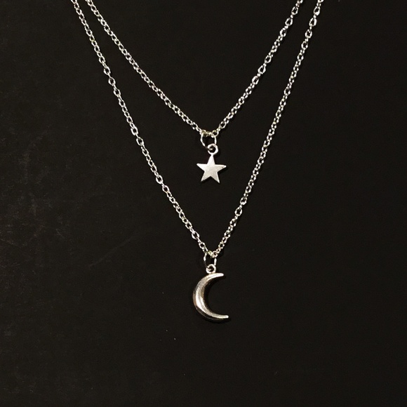 Silver Layered Moon & Star Necklace - Picture 4 of 5